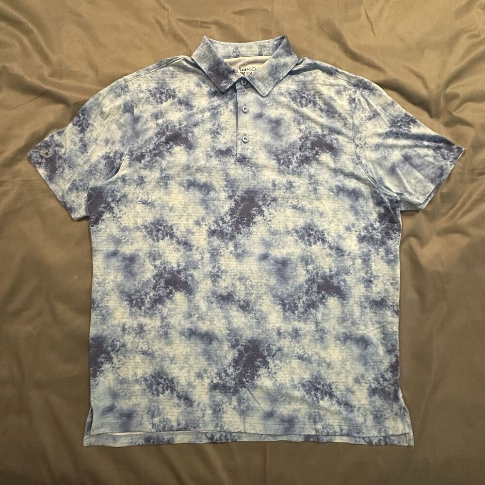 IBKUL Shirt Mens XL Tye Dye Blue Golf Polo Short Sleeve Stretch Button UPF 50